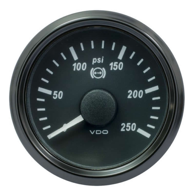 VDO SingleViu 1402 Brake Pressure 250PSI Black 52mm gauge